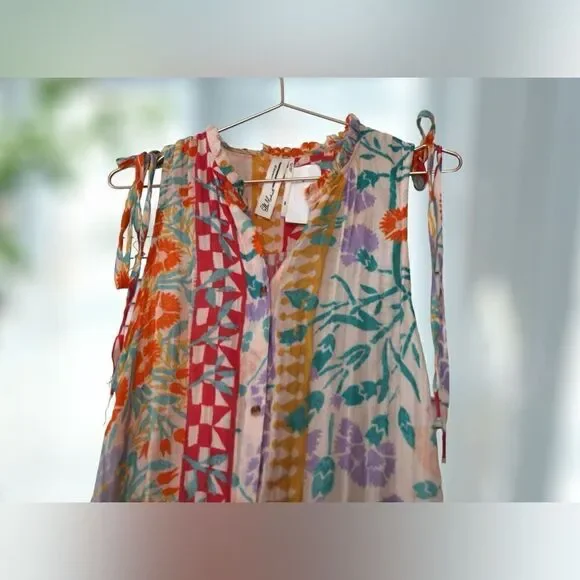 Anthropologie Ellen Merchant Shoulder-Tie Buttondown Dress Size XXS - Picture 15 of 16